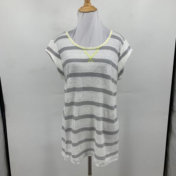 Joie Shirt Womens S Small White Gray Linen Short Sleeve Striped Crew Neck Tee - Picture 2 of 10